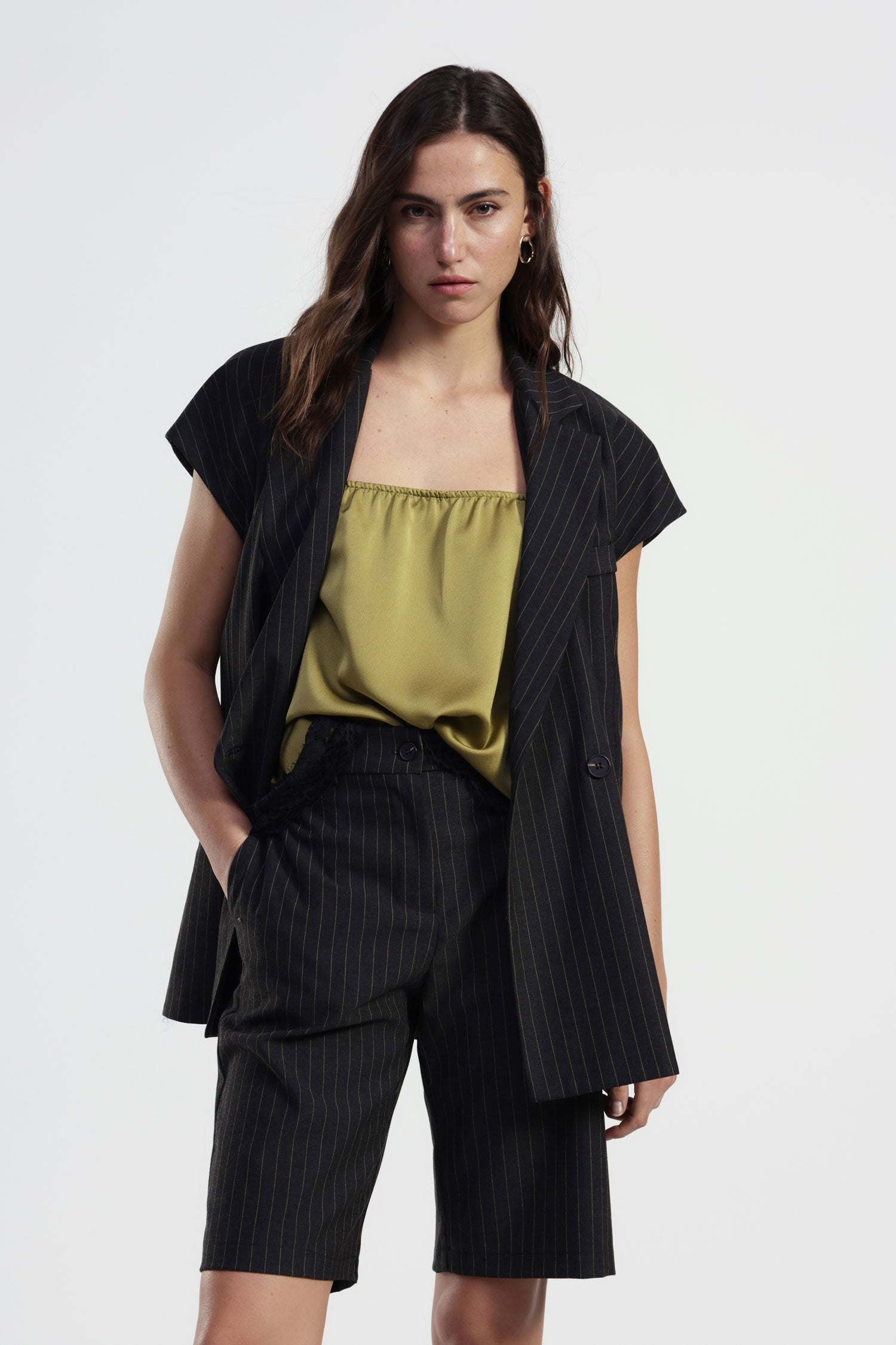 Gilet oversize a righe con rever classico