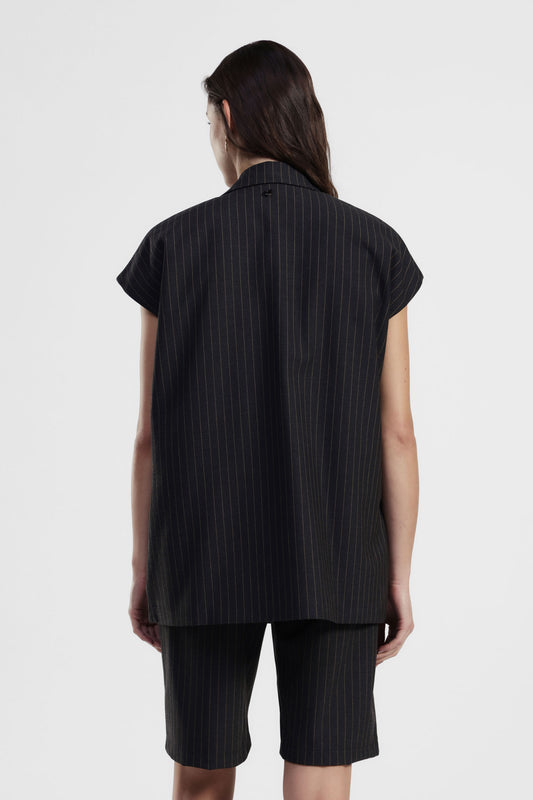 Gilet oversize a righe con rever classico