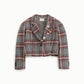 Blazer corto a quadri con bottoni e spille