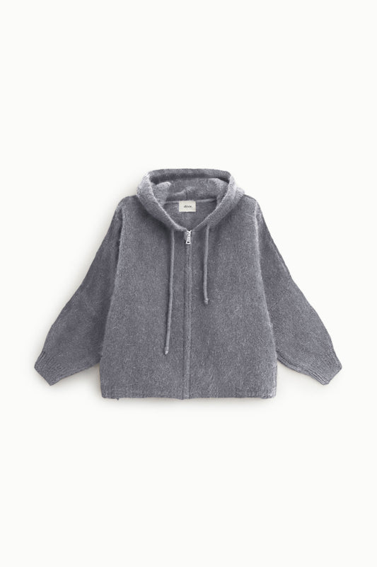 Cardigan oversize con cappuccio e zip frontale