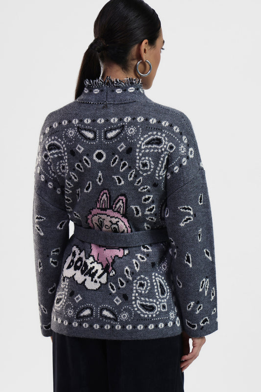 Cardigan con stampa vivace e cintura