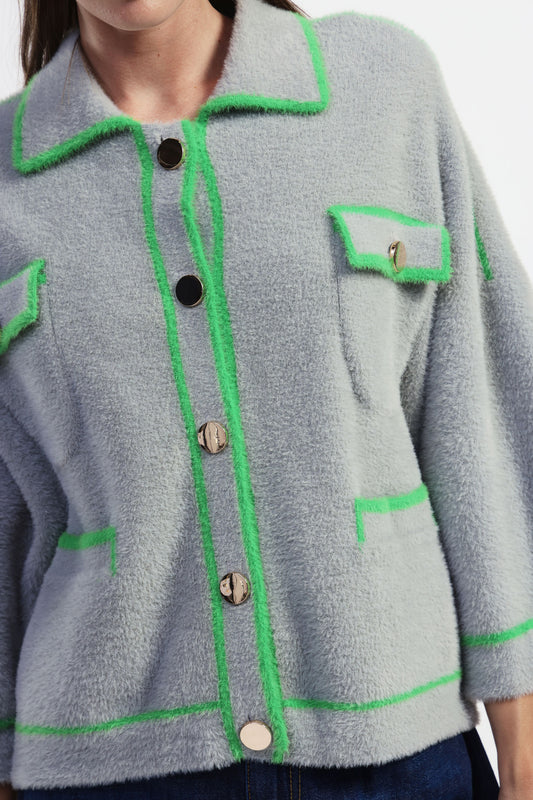 Cardigan con collo polo e tasche