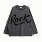 Pullover girocollo con scritta rock e bordo a contrasto