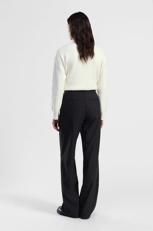 Pantaloni palazzo a righe con pinces e tasche laterali
