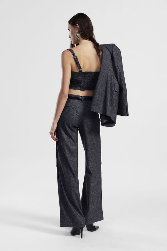 Pantaloni palazzo a vita alta con inserti laterali ondulati