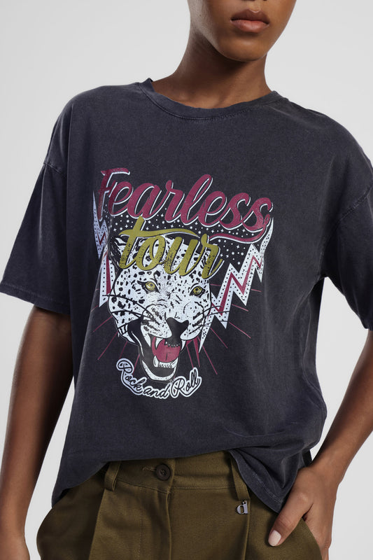 T-shirt girocollo stampa rock effetto used