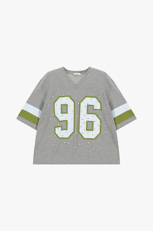 T-shirt maniche corte con numeri e perle