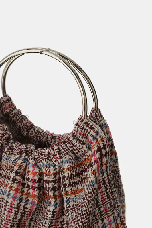 Borsa fantasia check con manici metallici