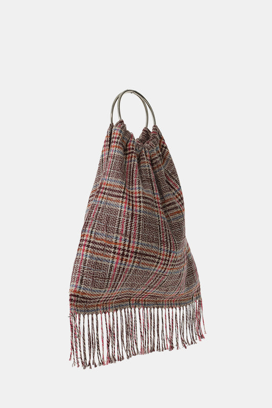 Borsa fantasia check con manici metallici