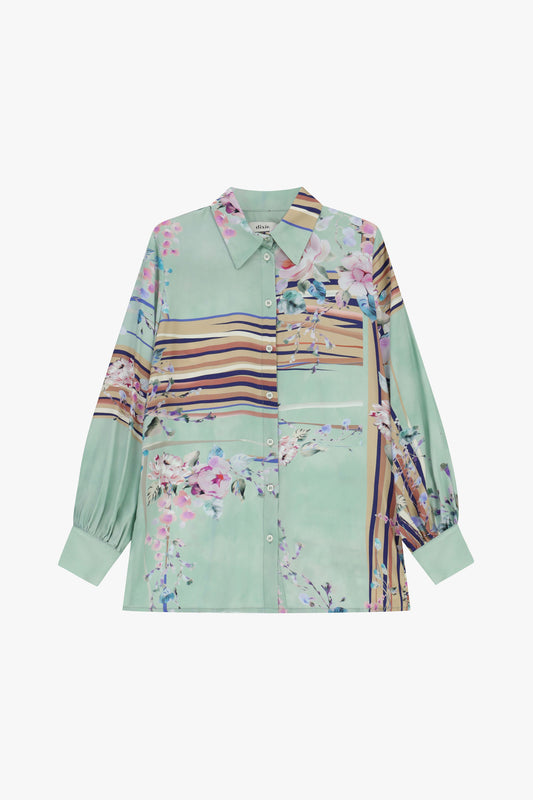 Camicia fantasia floreale con maniche ampie e bottoni