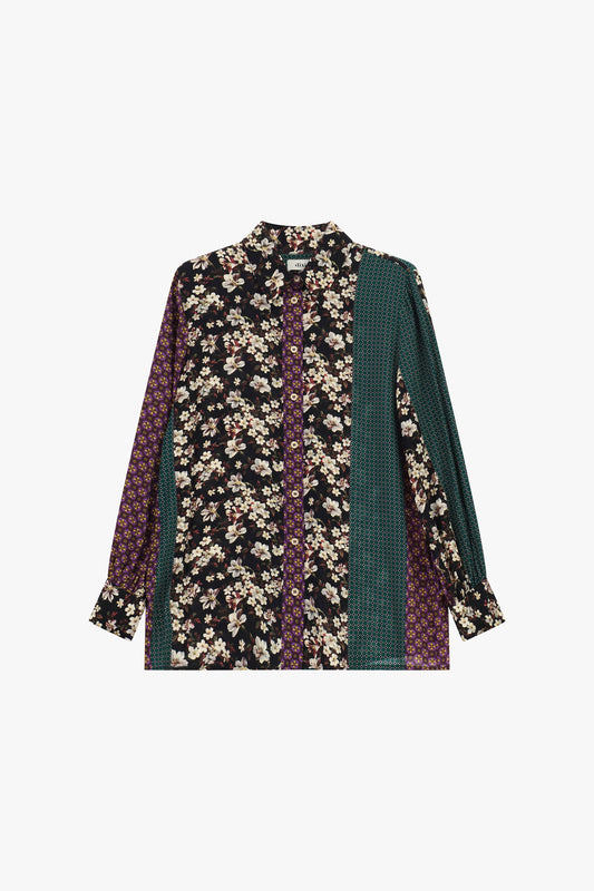 Camicia fantasia patchwork con motivo floreale