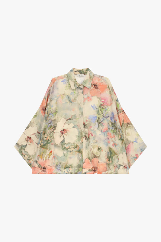 Camicia ampia con fantasia floreale acquerellata