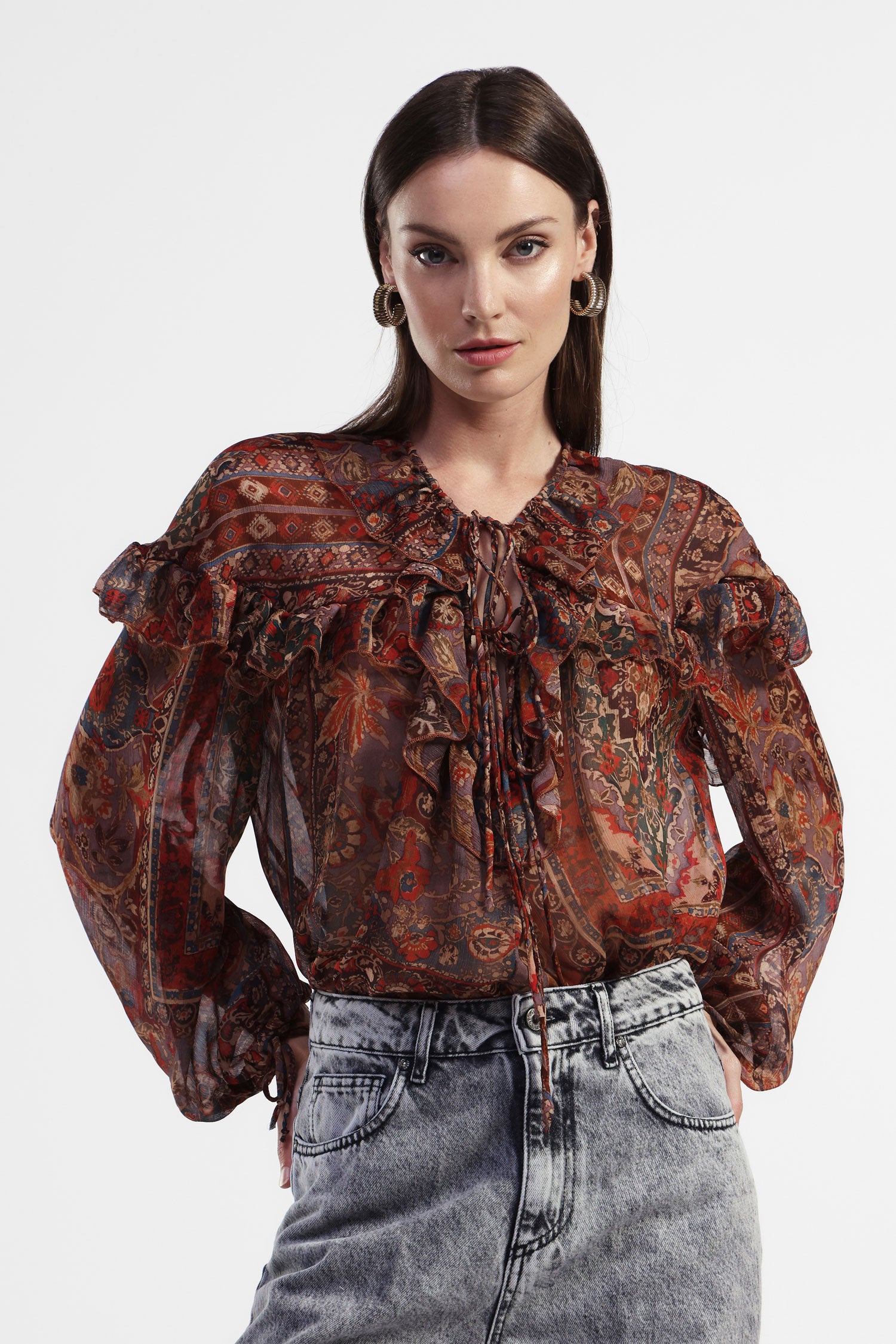 Camicia a stampa floreale con maniche lunghe