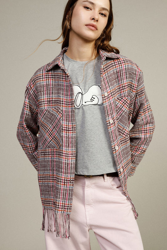 Shirt con frange e tasche frontali stampate