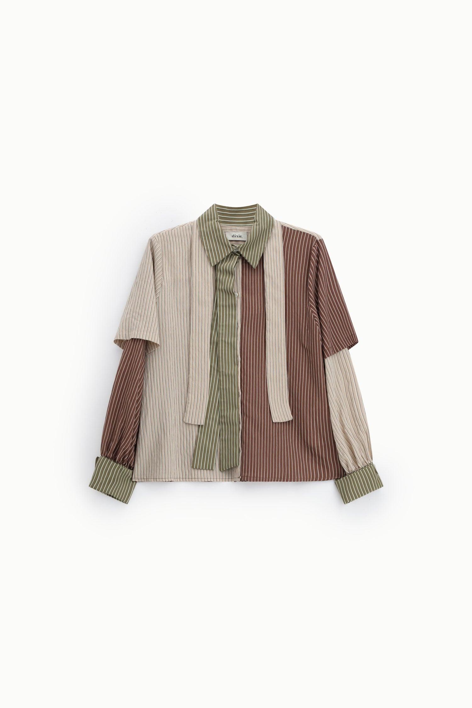 Camicia a righe patchwork con collo e polsini