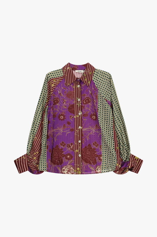 Camicia patchwork con motivi floreali e geometrici