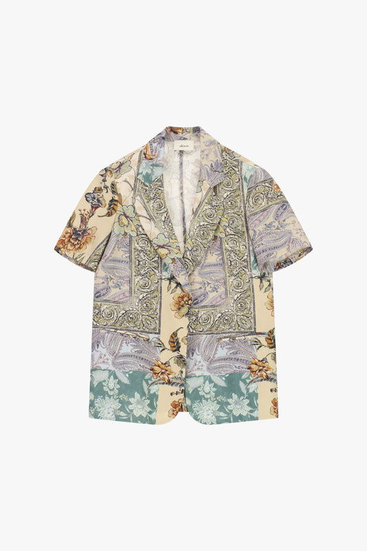 Giacca-camicia fantasia patchwork con maniche corte