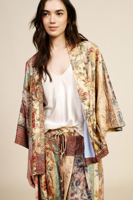 Blazer stampa patchwork fit ampio e tasche