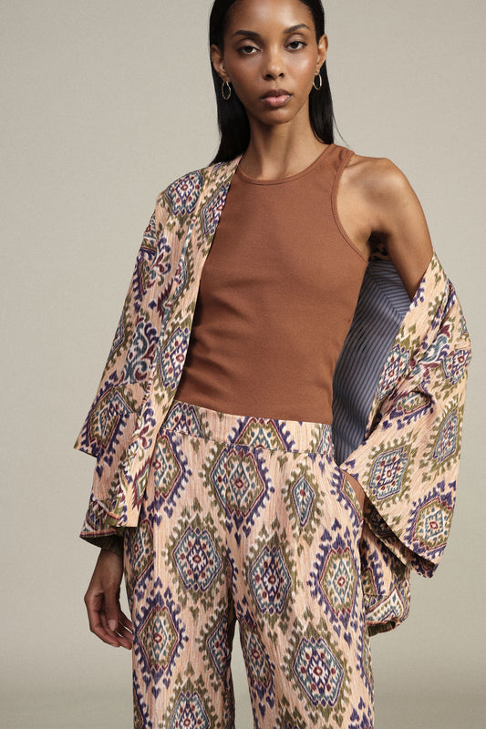 Cappotto duster fantasia geometrica manica ampia