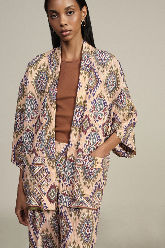 Cappotto duster fantasia geometrica manica ampia