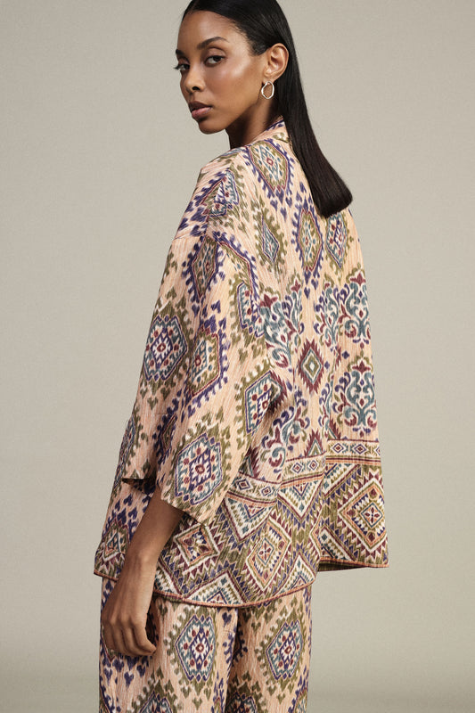 Cappotto duster fantasia geometrica manica ampia