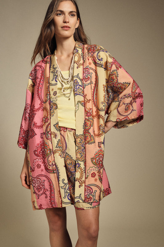 Giacca camicia oversize fantasia paisley senza chiusura