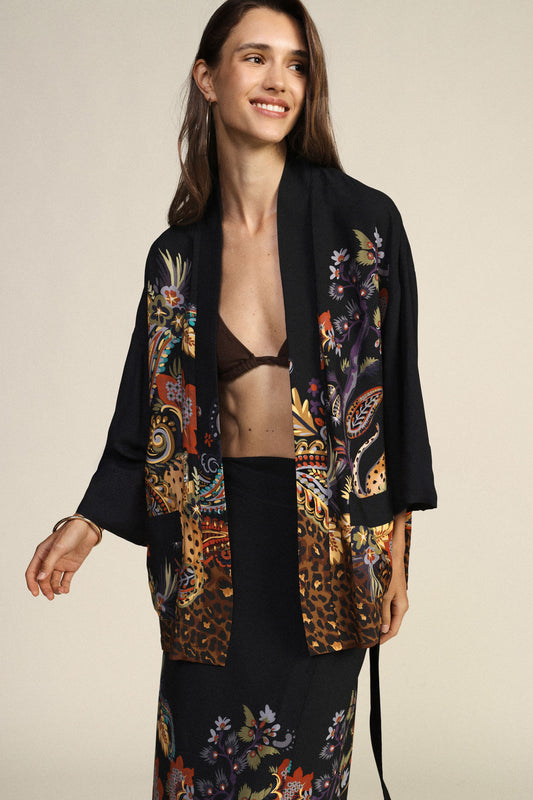 Cappotto duster fantasia animalier e floreale