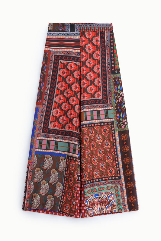Pantaloni palazzo fantasia geometrica e floreale