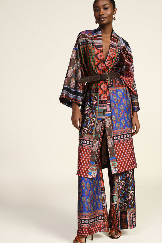 Pantaloni palazzo stampa patchwork a gamba larga