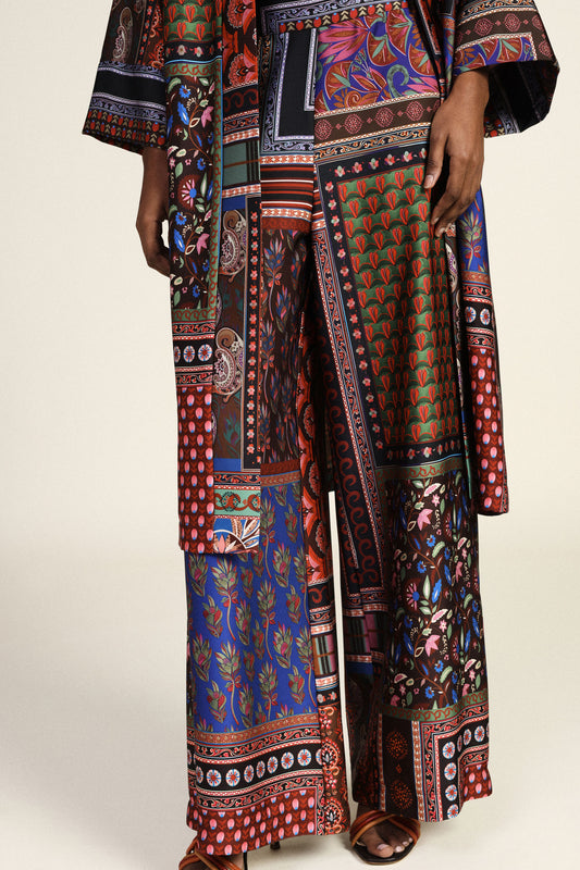 Pantaloni palazzo stampa patchwork a gamba larga