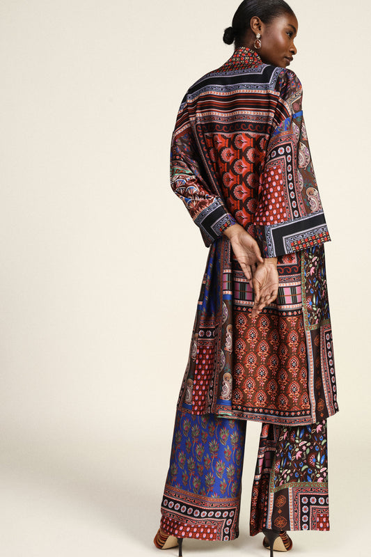 Pantaloni palazzo stampa patchwork a gamba larga