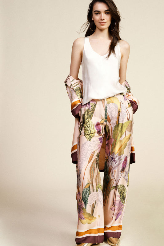 Pantaloni palazzo fantasia botanica vita alta