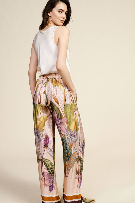 Pantaloni palazzo fantasia botanica vita alta