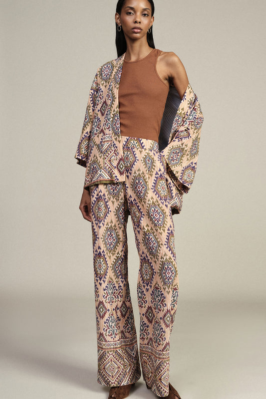 Pantaloni palazzo fantasia geometrica a gamba larga