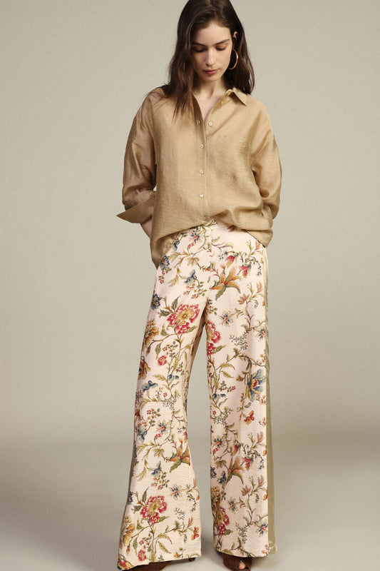 Pantaloni palazzo fantasia floreale a pannelli