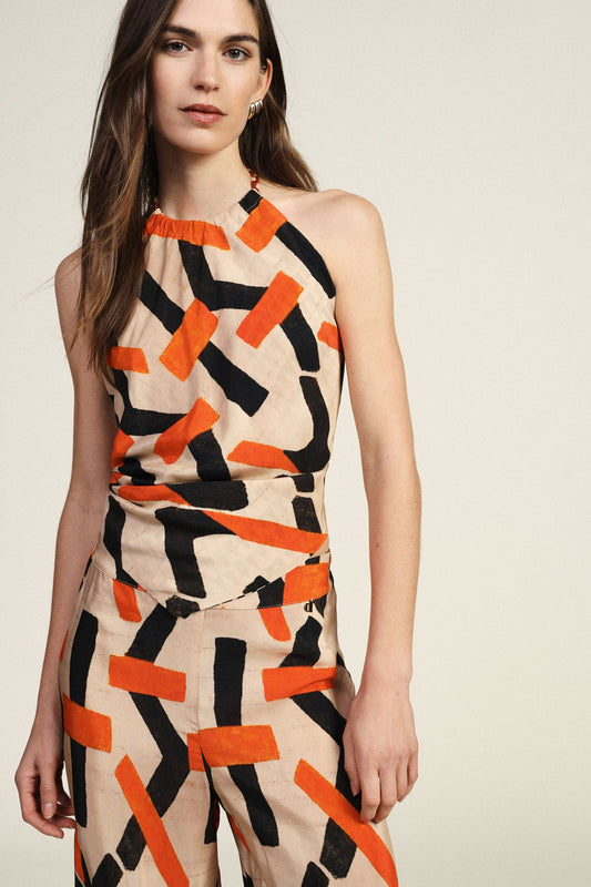 Top halter con stampa grafica geometrica