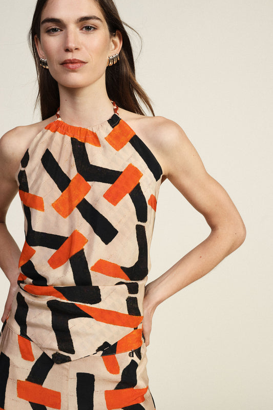 Top halter con stampa grafica geometrica