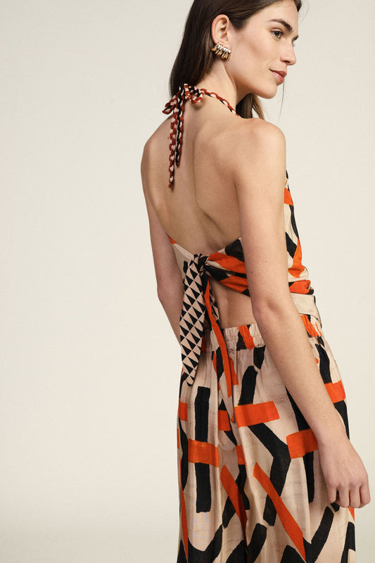 Top halter con stampa grafica geometrica