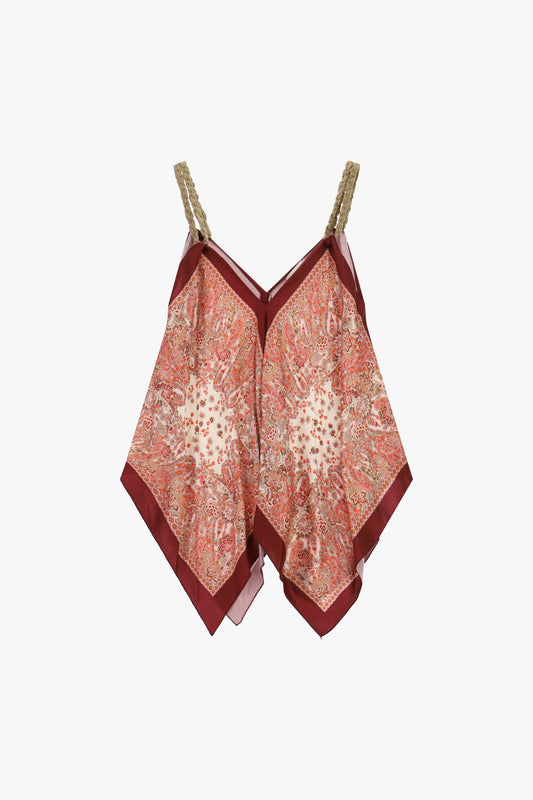 Top con bretelle intrecciate e stampa paisley