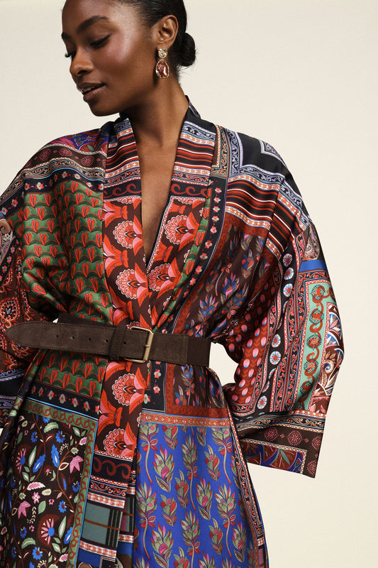 Giacca camicia lunga stampa patchwork fantasia