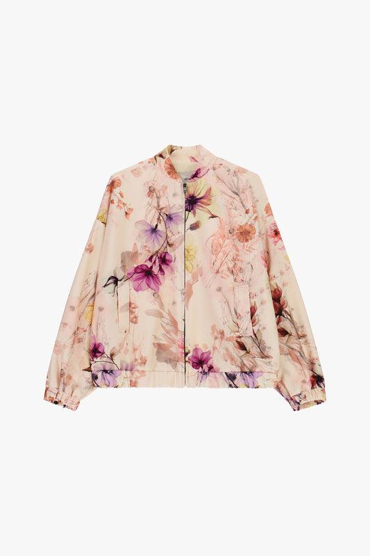 Bomber con stampa floreale e zip frontale