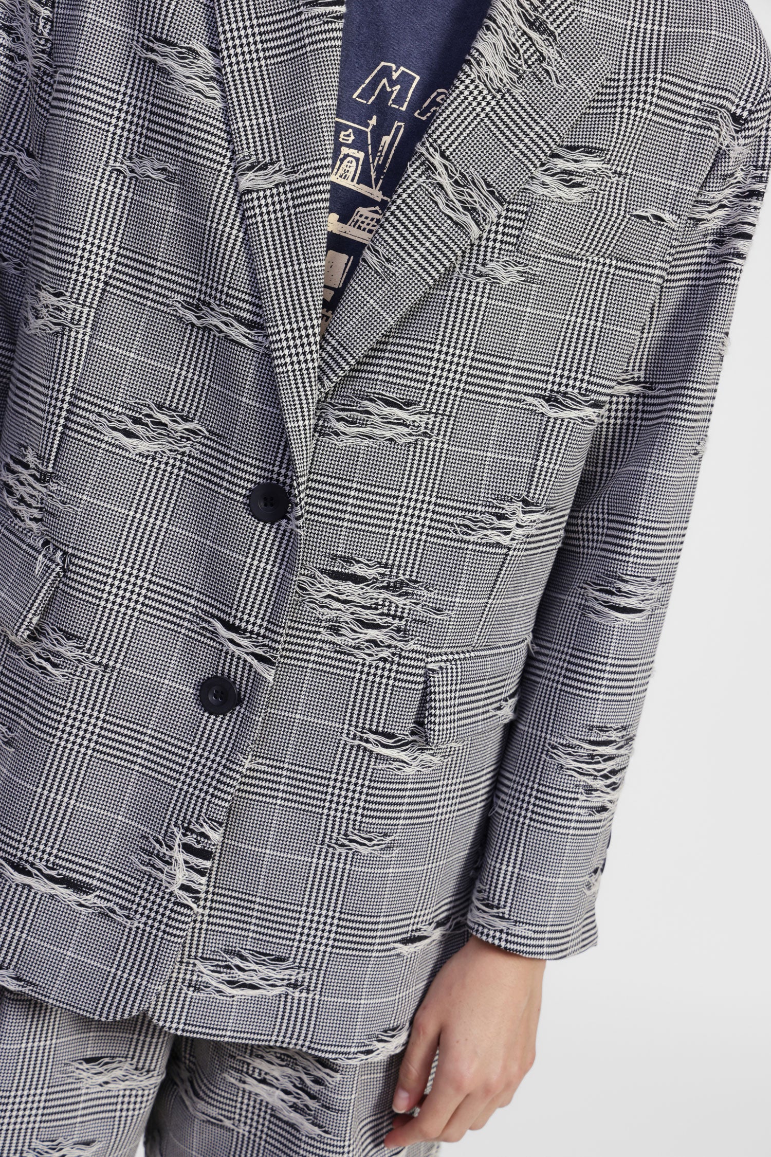 Blazer a quadri con dettagli effetto vissuto