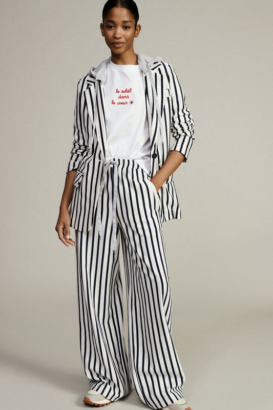 Pantaloni palazzo a righe con vita alta e coulisse