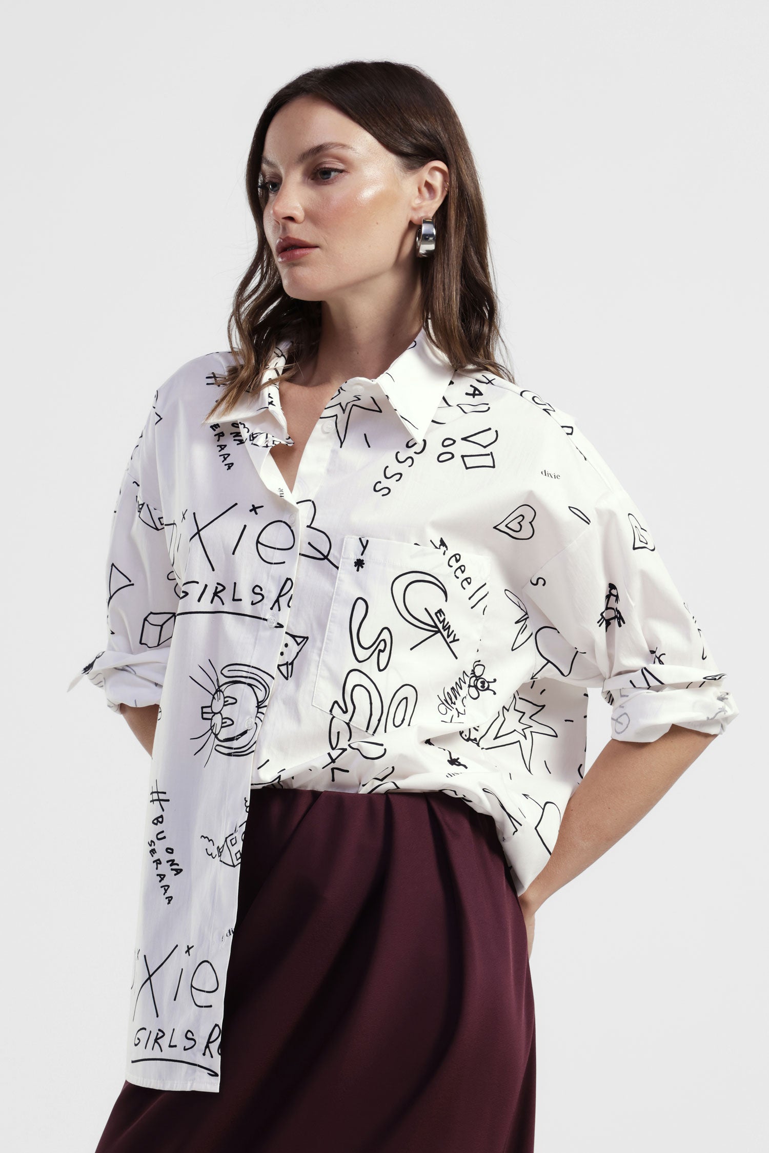 Camicia stampa grafica con tasca frontale