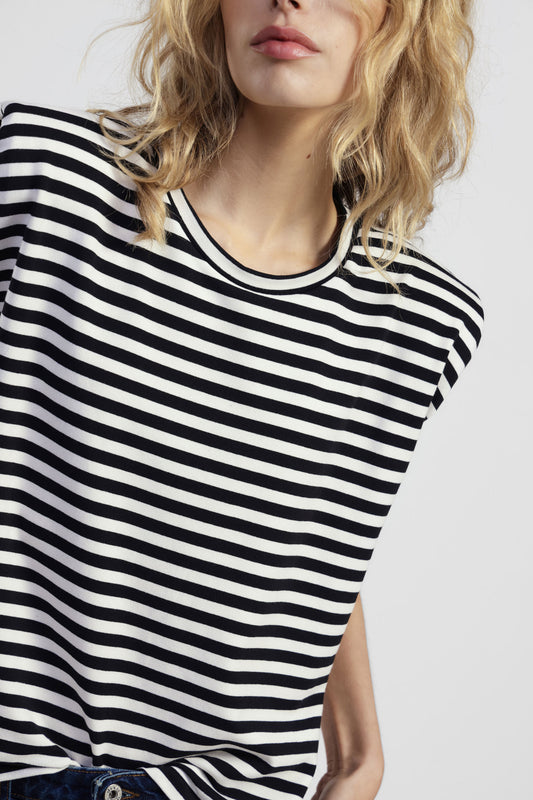 Felpa senza maniche con scollo girocollo a righe