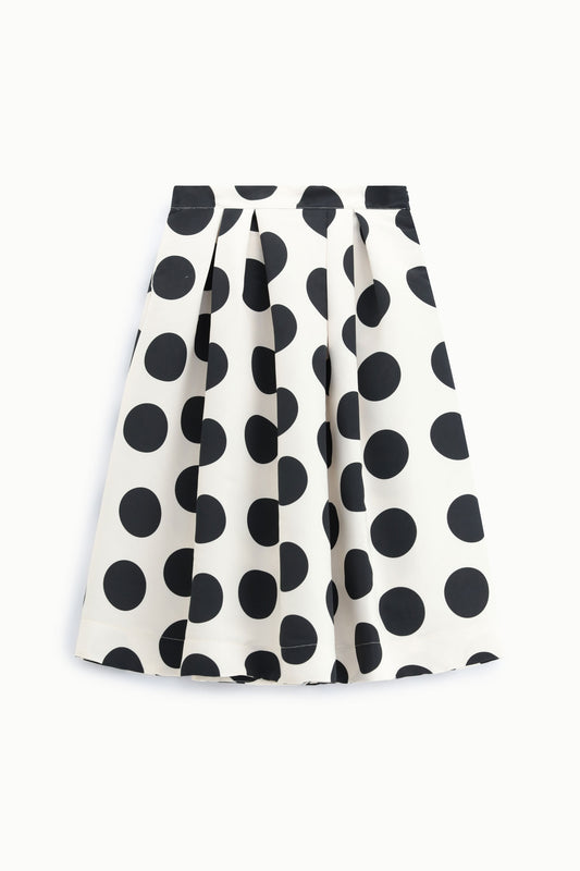 Gonna a pieghe midi con stampa a pois