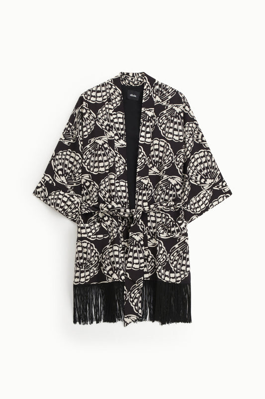 Blazer con stampa e frange