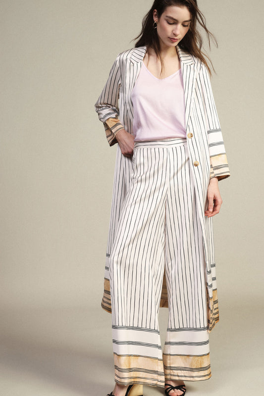 Pantaloni palazzo a righe con fondo contrasto