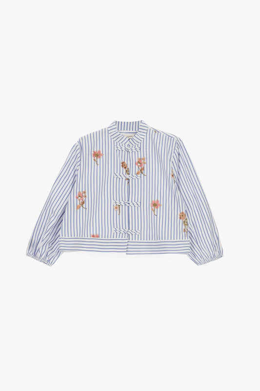 Camicia cropped con maniche 3/4 e stampa a righe