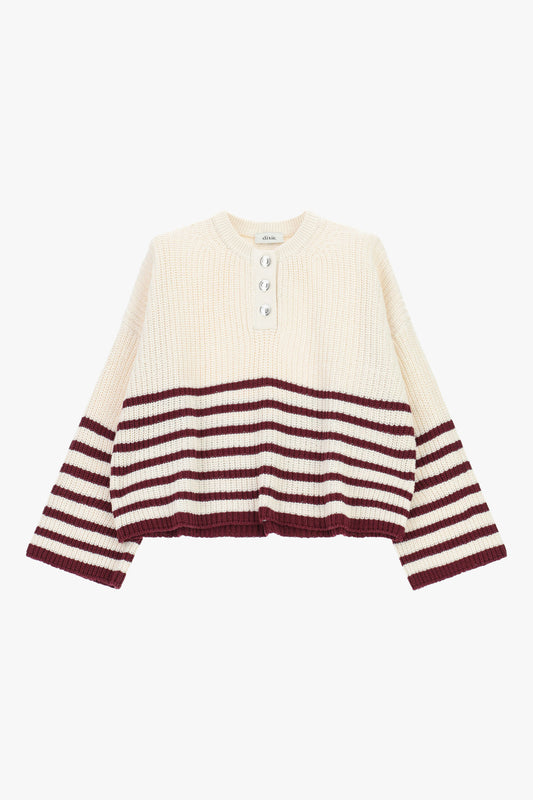 Maglione pullover a righe con scollo a v e bottoni